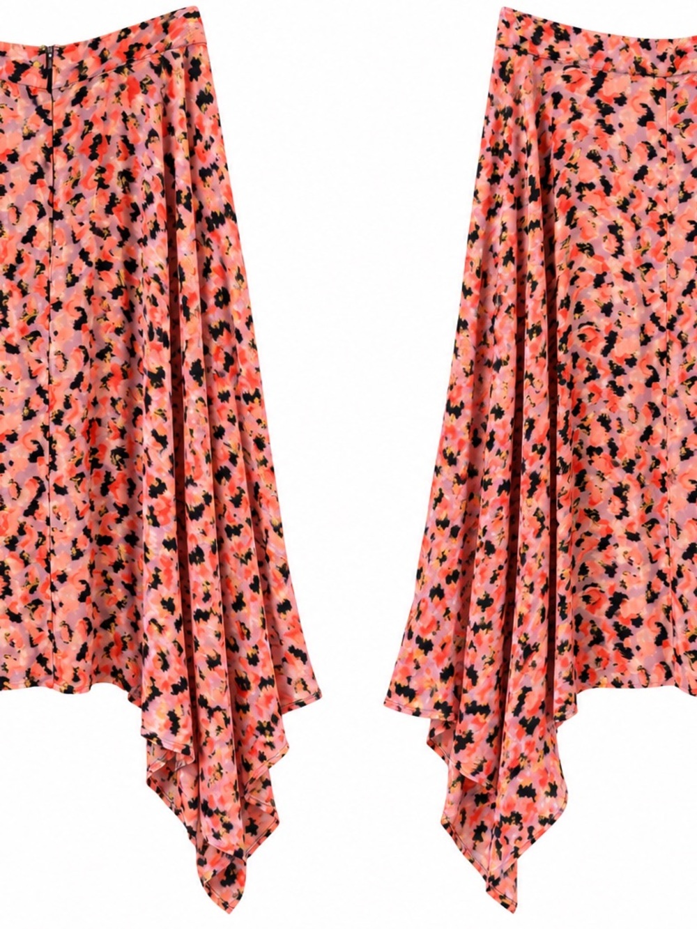 Floral Pink Asymmetrical Handkerchief Hem Skirt